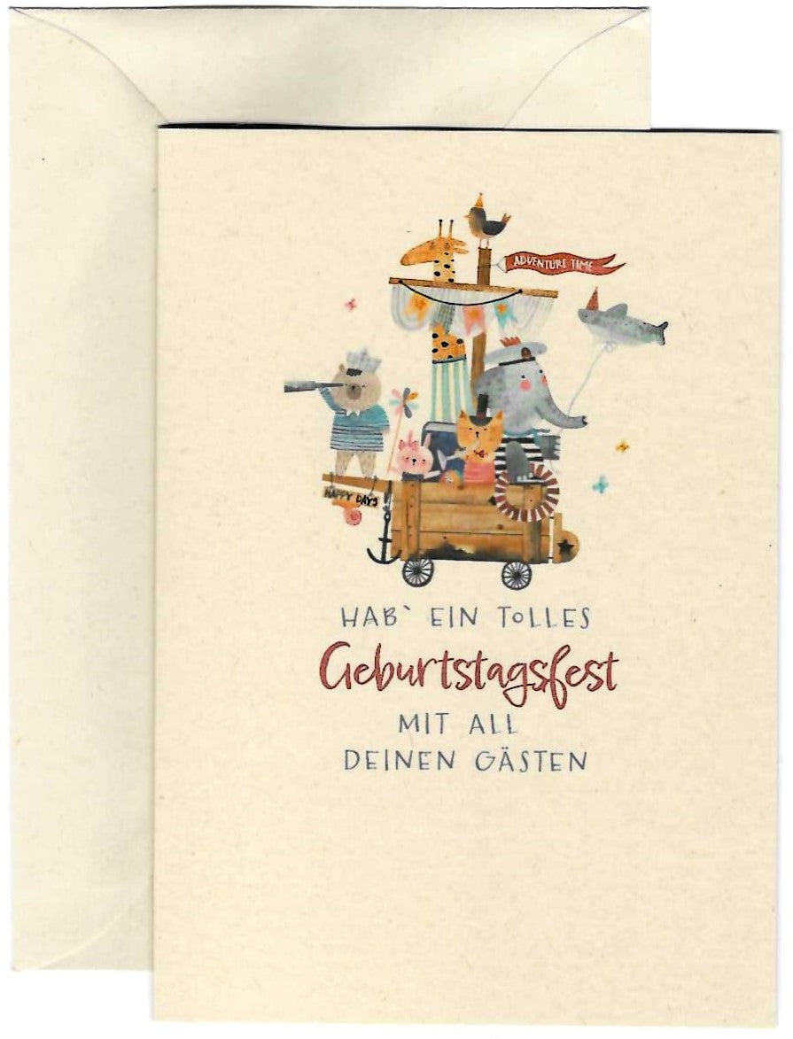 Klappkarte tierisches Geburtstagsfest, inkl. Couvert