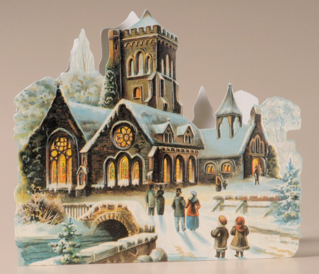 Nostalgische Weihnachtskarte Kirche im Schnee