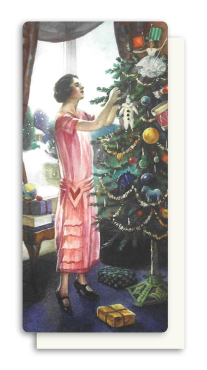 Postkarte Decorating Christmas Tree, inkl. Couvert