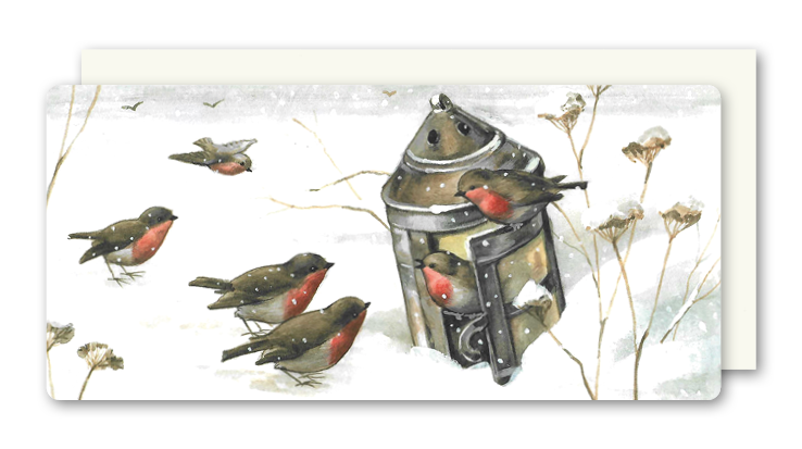 Postkarte Birds on the Snow, inkl. Couvert