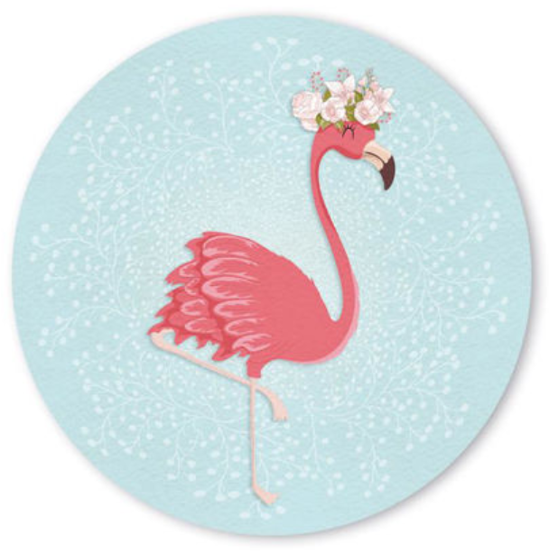 Postkarte rund Flamingo