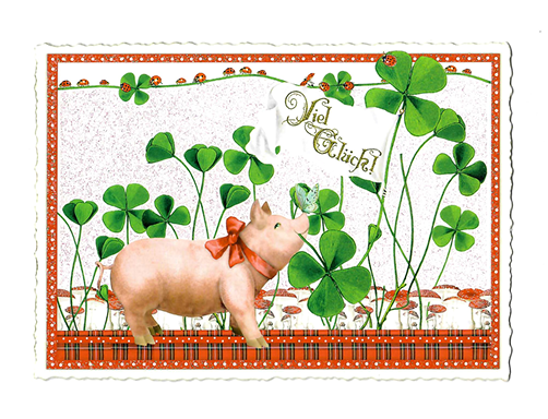 Postkarte Glücksschweinchen