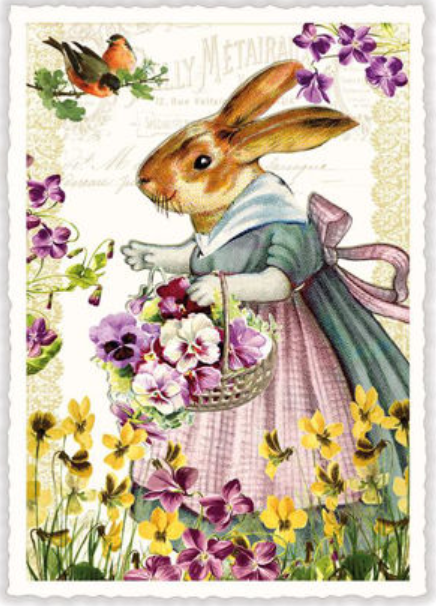 Postkarte Hasenfrau mit Korb